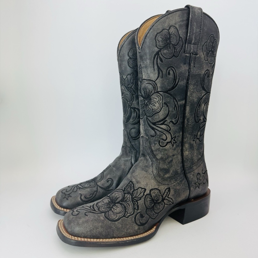 Shyanne Lasy Boots Women's Size 7 Black Leather Broad Square Toe